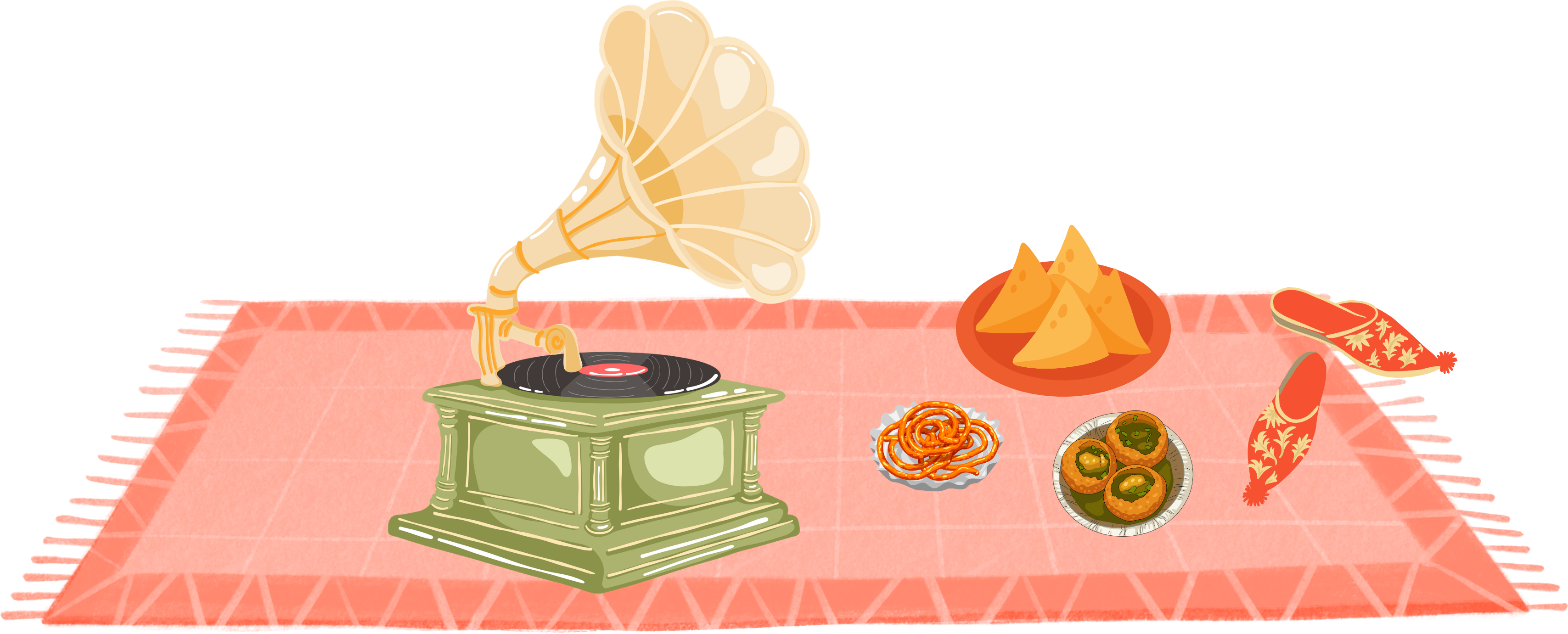 Carpet with Gramophone and Snacks